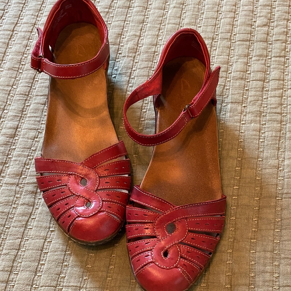 Clarks Red Leather Sandals